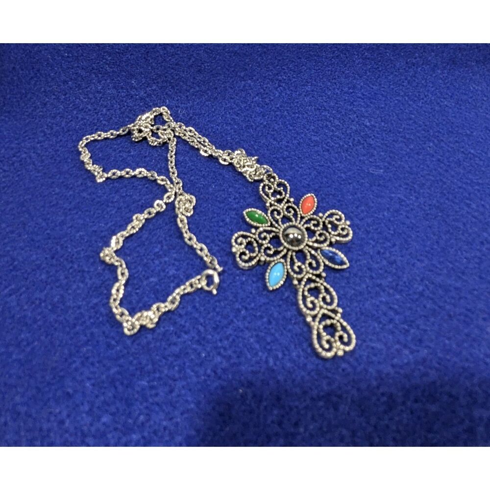 Silver Filigree Cross Stone Accents - Picture 7 of 8